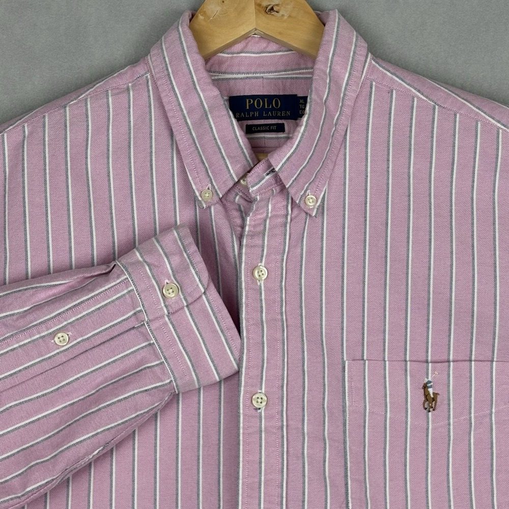 Polo Ralph Lauren Oxford Shirt Men's XL Pink Striped Flesh Pony Long Sleeve OCBD